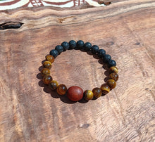 Load image into Gallery viewer, "Enduring Diffuser with Koa" Tiger Eye and Lava Stone Bracelet with a Handmade Hawaiian Koa Bead.