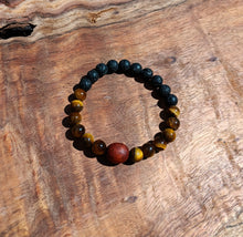 Load image into Gallery viewer, "Enduring Diffuser with Koa" Tiger Eye and Lava Stone Bracelet with a Handmade Hawaiian Koa Bead.