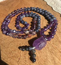 Load image into Gallery viewer, "Healing Guide" - Faceted Amethyst, Iolite, and Phantom Super 7 Handmade 108 Stone Japa Mala