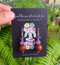 Load image into Gallery viewer, "Handmade Hawaiian Wood and Natural Stone Earrings" - Milo & Amethyst.