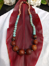 Load image into Gallery viewer, “Hawaiian Island Necklace” - Koa, Amazonite, and Peach Moonstone.