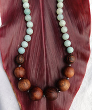 Load image into Gallery viewer, “Hawaiian Island Necklace” - Koa, Amazonite, and Peach Moonstone.