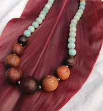 Load image into Gallery viewer, “Hawaiian Island Necklace” - Koa, Amazonite, and Peach Moonstone.