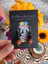 Load image into Gallery viewer, "Handmade Hawaiian Wood and Natural Stone Earrings" - Koa, Blue Tiger's Eye, and Lava Stone.