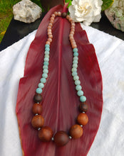 Load image into Gallery viewer, “Hawaiian Island Necklace” - Koa, Amazonite, and Peach Moonstone.