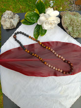 Load image into Gallery viewer, “Hawaiian Island Necklace” - Koa, Peach Moonstone, Tiger Eye, and Lava Stone.