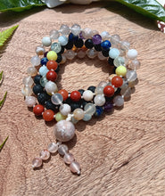 Load image into Gallery viewer, "Blooming Agate Chakra" - Flower Agate, Lava Stone and Chakra Mala Handmade with 108 Stone Beads