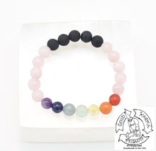 Load image into Gallery viewer, Rose Quartz, Chakra, and Lava Stone Diffuser Bracelet
