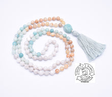 Load image into Gallery viewer, "Soothing Ease" - Peach Moonstone, Amazonite, White Lace Agate Handmade 108 Stone Japa Mala