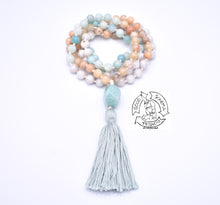 Load image into Gallery viewer, "Soothing Ease" - Peach Moonstone, Amazonite, White Lace Agate Handmade 108 Stone Japa Mala