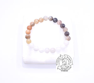 "Elevating Ease” - Peach Moonstone, Botswana Agate, and Moonstone Stone Bracelet.