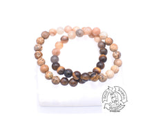 Load image into Gallery viewer, "Easing Harmony” - Peach Moonstone, Picture Jasper, and Tiger Eye Stone Bracelet