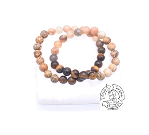 "Easing Harmony” - Peach Moonstone, Picture Jasper, and Tiger Eye Stone Bracelet