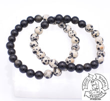 Load image into Gallery viewer, "Encouraging Shield" - Dalmatian Stone and Golden Obsidian Handmade Stone Bracelet
