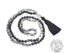 Load image into Gallery viewer, Handmade Japa Mala made with Golden Obsidian and Prehnite.