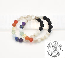 Load image into Gallery viewer, Moonstone, Chakras, and Lava Stone Diffuser Bracelet