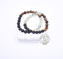 Load image into Gallery viewer, “Guarding Dreams” - Prehnite, Tiger Eye. and Rainbow Obsidian Stone Bracelet