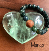 "Abounding with Hawaiian Wood Bead" - Moss Agate Stone Bracelet with Hawaiian Wood Bead