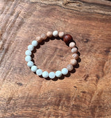 "Easing Moon with Hawaiian Koa" - Moonstone and Peach Moonstone Stone Bracelet with a Handmade Hawaiian Koa Bead