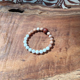 "Easing Moon with Hawaiian Koa" - Moonstone and Peach Moonstone Stone Bracelet with a Handmade Hawaiian Koa Bead