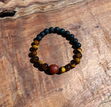 "Enduring Diffuser with Koa" Tiger Eye and Lava Stone Bracelet with a Handmade Hawaiian Koa Bead.