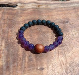 "Healing Diffuser" - Amethyst and Lava Stone Bracelet with Handmade Hawaiian Wood Bead