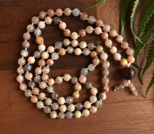 "Easing Koa" - Peach Moonstone Handmade 108 Stone Bead Japa Mala