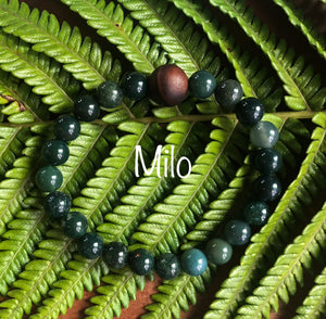 "Abounding with Hawaiian Wood Bead" - Moss Agate Stone Bracelet with Hawaiian Wood Bead