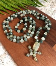 Load image into Gallery viewer, “Dreaming Lights Japa Mala” AAA Faceted and Rondelle Prehnite Handmade 108 Stone Japa Mala
