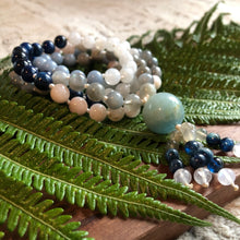 Load image into Gallery viewer, &quot;Ascending Moon-  Labradorite, Angelite, Moonstone, Kyanite, and Kunzite Handmade 108 Stone Japa Mala
