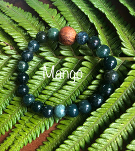 "Abounding with Hawaiian Wood Bead" - Moss Agate Stone Bracelet with Hawaiian Wood Bead