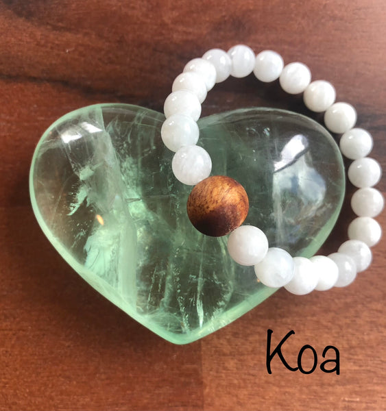 "Nourishing with Hawaiian Wood Bead" - Moonstone Stone Bracelet with Hawaiian Wood Bead