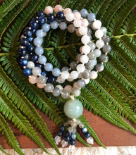Load image into Gallery viewer, &quot;Ascending Moon-  Labradorite, Angelite, Moonstone, Kyanite, and Kunzite Handmade 108 Stone Japa Mala
