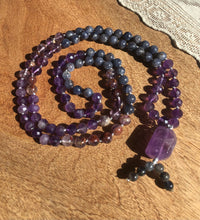 Load image into Gallery viewer, &quot;Healing Guide&quot; - Faceted Amethyst, Iolite, and Phantom Super 7 Handmade 108 Stone Japa Mala
