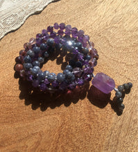 Load image into Gallery viewer, &quot;Healing Guide&quot; - Faceted Amethyst, Iolite, and Phantom Super 7 Handmade 108 Stone Japa Mala
