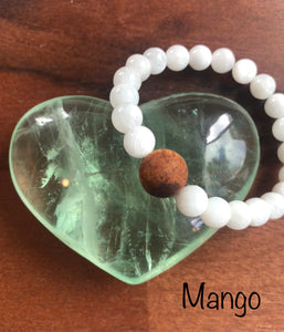 "Nourishing with Hawaiian Wood Bead" - Moss Agate Stone Bracelet with Hawaiian Wood Bead