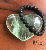 "Spurring with a Hawaiian Wood Bead" - Lava Stone Stone Bracelet with Hawaiian Wood Bead