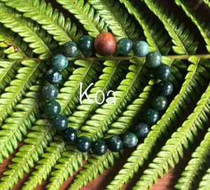 "Abounding with Hawaiian Wood Bead" - Moss Agate Stone Bracelet with Hawaiian Wood Bead