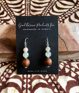 "Handmade Hawaiian Wood and  Natural Stone Earrings" - Koa, Prehnite, and Flower Agate.
