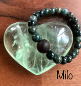 "Abounding with Hawaiian Wood Bead" - Moss Agate Stone Bracelet with Hawaiian Wood Bead