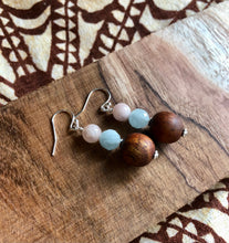 Load image into Gallery viewer, &quot;Handmade Hawaiian Wood and  Natural Stone Earrings&quot; - Koa, Aquamarine, and Sunstone
