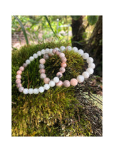 "Nourishing Stability"  Pink Zebra Jasper and Rainbow Moonstone Handmade Stone Bracelet
