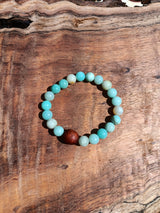 "Soothing with Koa" Amazonite Stone Bracelet with a Handmade Hawaiian Koa Bead.