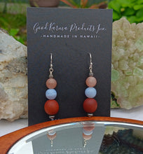 Load image into Gallery viewer, &quot;Handmade Hawaiian Wood and Stone Earrings&quot; - Milo, Blue Lace Agate, and Sunstone.
