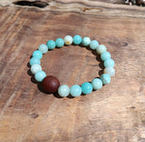 "Soothing with Koa" Amazonite Stone Bracelet with a Handmade Hawaiian Koa Bead.