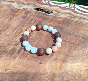 "Easing Moon with Hawaiian Koa"- Peach Moonstone and Moonstone Bracelet with Hawaiian Koa Beads