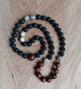 “Hawaiian Island Necklace” - Milo, Lava Stone, and Peach Moonstone