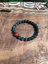 "Grounding Diffuser with Koa"- Larvikite and Lava Stone Bracelet with a Handmade Hawaiian Koa Bead.