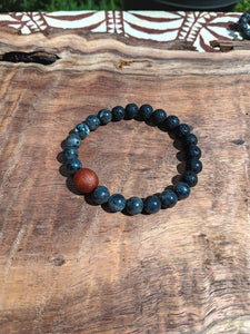 "Grounding Diffuser with Koa"- Larvikite and Lava Stone Bracelet with a Handmade Hawaiian Koa Bead.