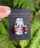 "Handmade Hawaiian Wood and Natural Stone Earrings" - Milo and Larimar